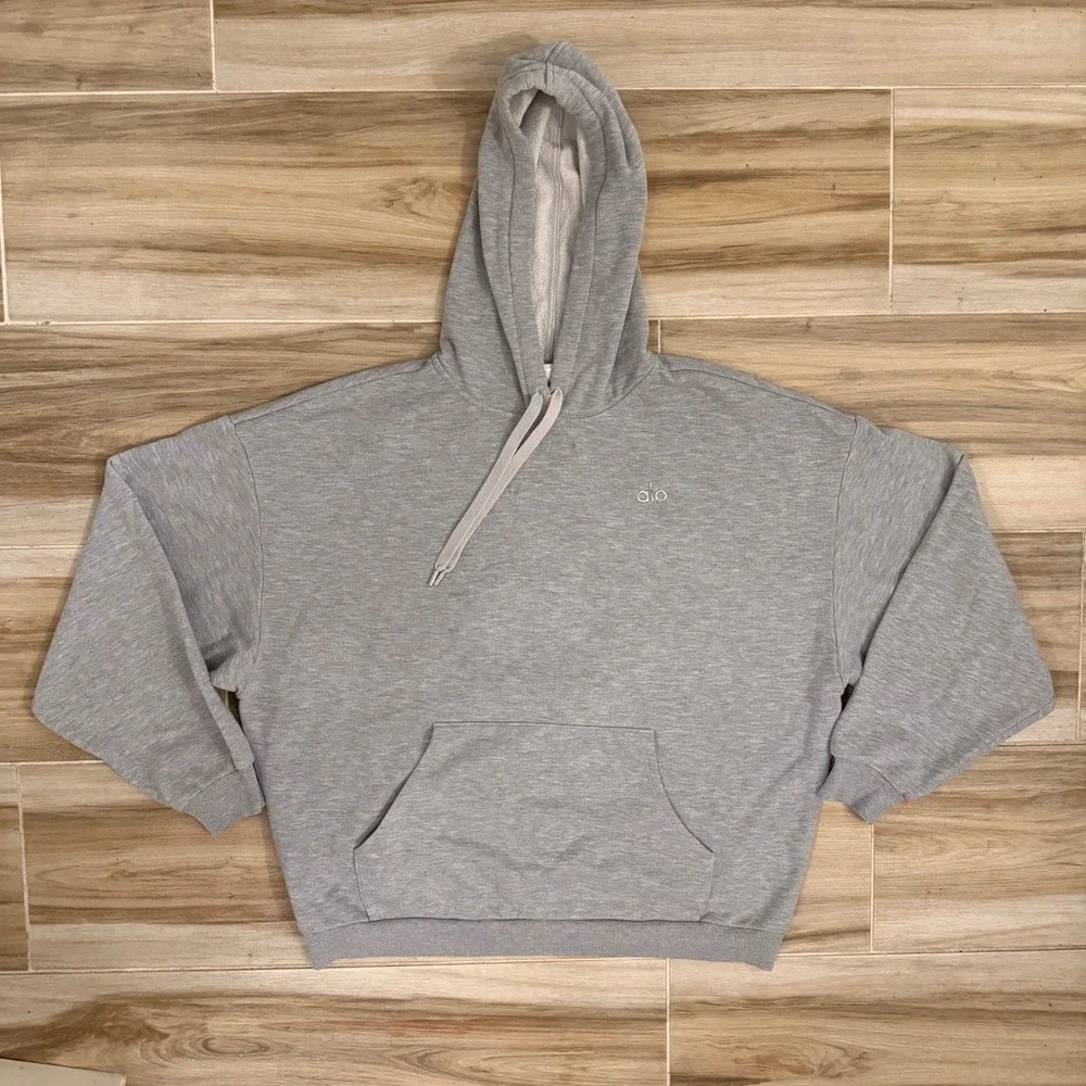 Alo Yoga Accolade Hoodie Heather Grey Oversized Fleece Sweatshirt Large